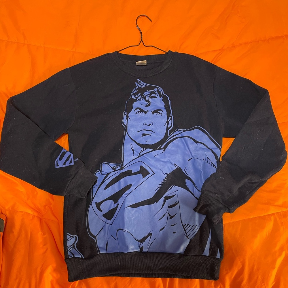 DC Comics Superman Men's Black and Blue Crewneck Sweater